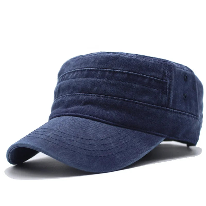 Vintage Men Flat Top Hat Adjustable Army Military Hats Cadet Style Men Women Army Cap Outdoor Fisher Sun Protective Hat
