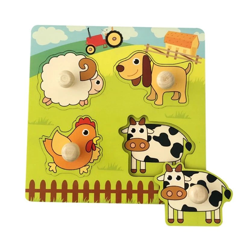 Montessori Baby Puzzle Wooden Toys 1 2 3 Years Children Hand Grab Board Game Toddler Fine Motor Skills Educational Toys for Kids