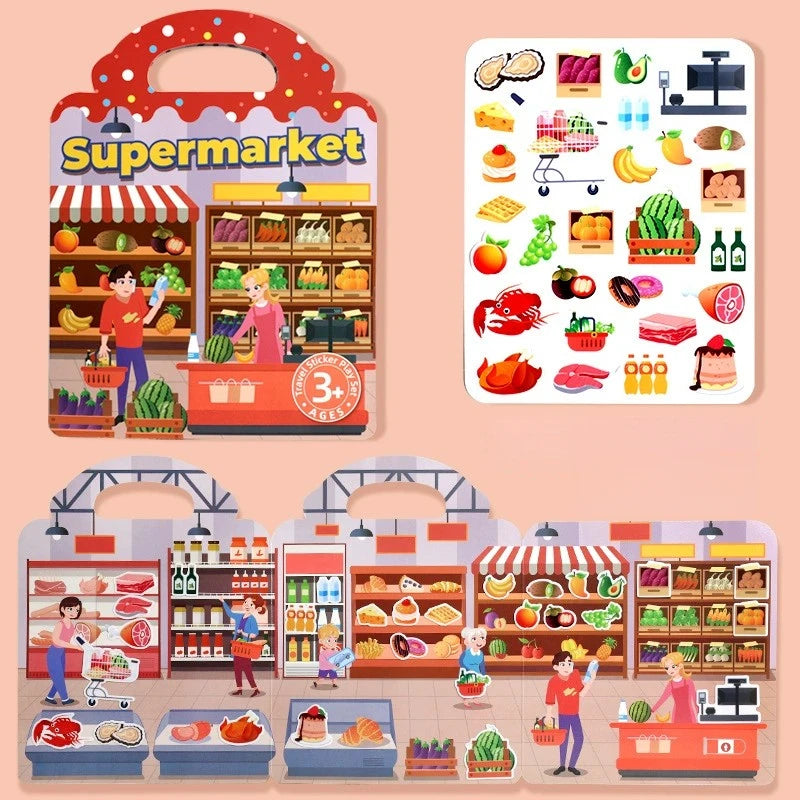 Reusable Sticker Book for Kids Vehicles Truck Multi-Theme Bubble Sticker Jelly Stickers Educational Learning Toys for Children