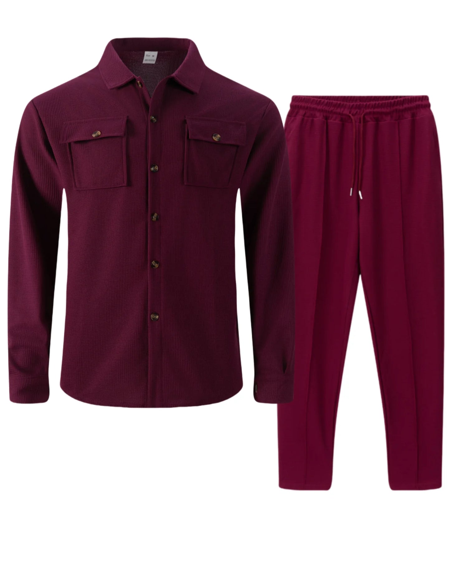 2025 Men's Autumn Casual Street Sport Two-Piece Fashion Solid Color Double-Pocket Collar Buttoned Long-Sleeved Shirt + Pants Set